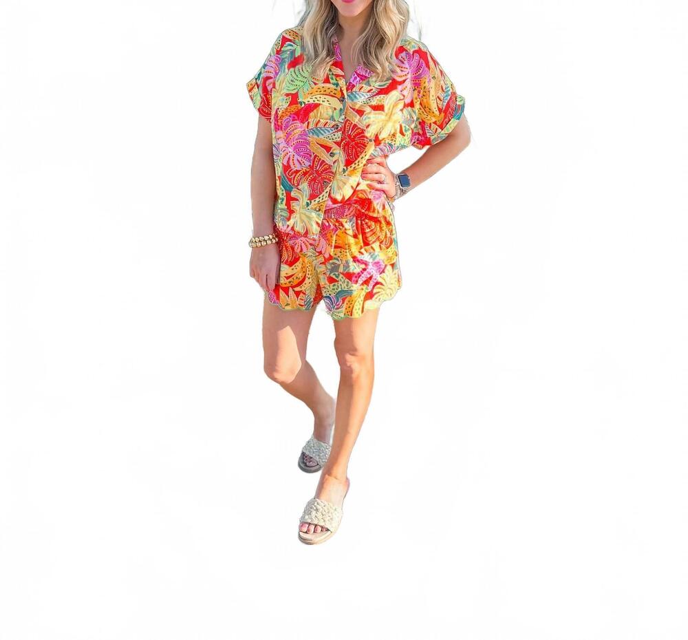 NEW KARLIE palm banana poplin button up top in yellow
